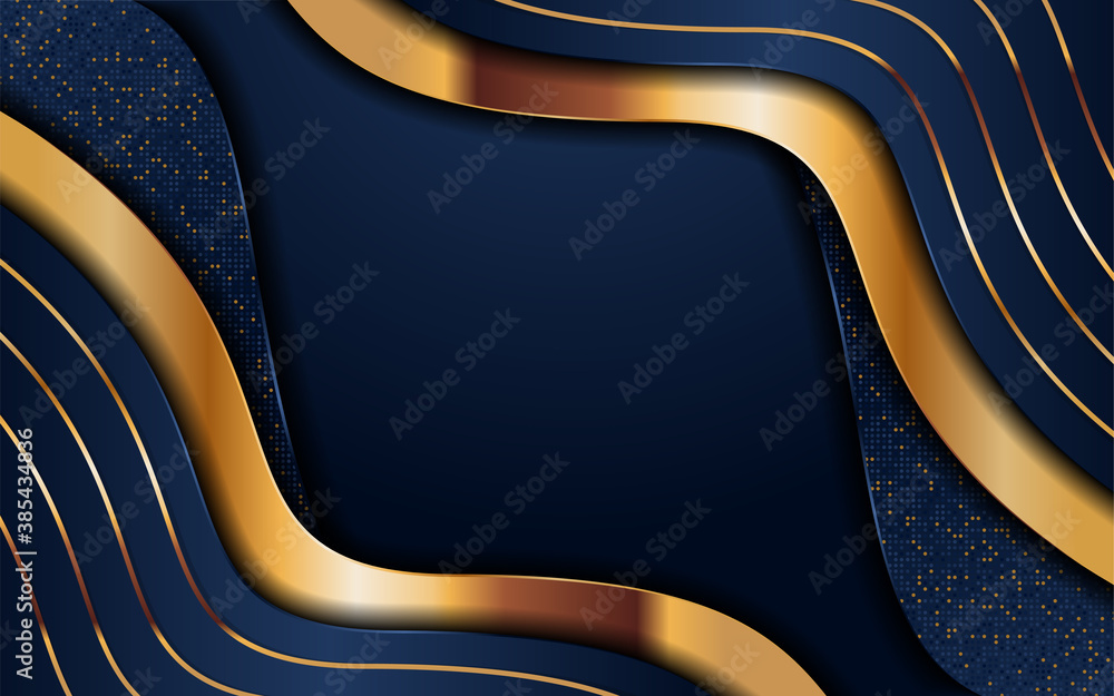 Poster luxury navy blue background combine with golden lines element.
