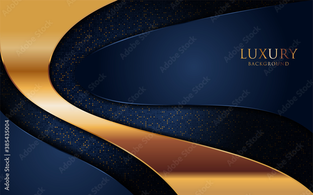 Poster luxury navy blue background combine with golden lines element.