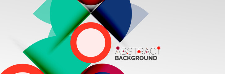 Bright color circles, abstract round shapes and triangles composition with shadow effects. Vector modern geometric design template