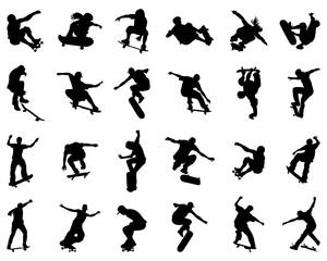 Black silhouettes of skate jumpers on a white background	
