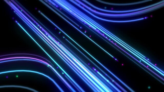 4K footage. Neon lines. Technology abstract. Connection digital data. Big data concept. Futuristic background. Blue light. Motion design.