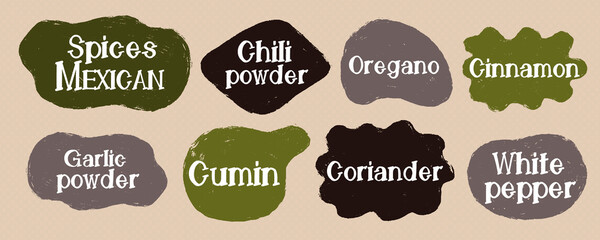 Speech text lable cuisine spice set. Collection design name designation.