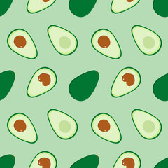 Cute cartoon avocado vector seamless pattern background for vegan, healthy food design.
