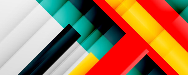 Geometric abstract backgrounds with shadow lines, modern forms, rectangles, squares and fluid gradients. Bright colorful stripes cool backdrops