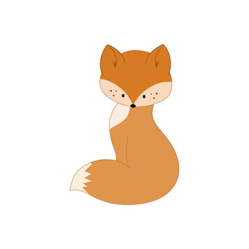 Red cute Fox isolated on a white background. Vector cartoon character for children's books, cards with animals and alphabet, greeting cards. Illustration on the theme of nature and animals