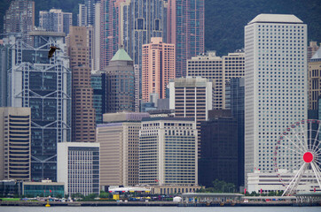 Panoramic view of Hongkong Central or Hong Kong skyline with modern and urban decay skyscrapers and...