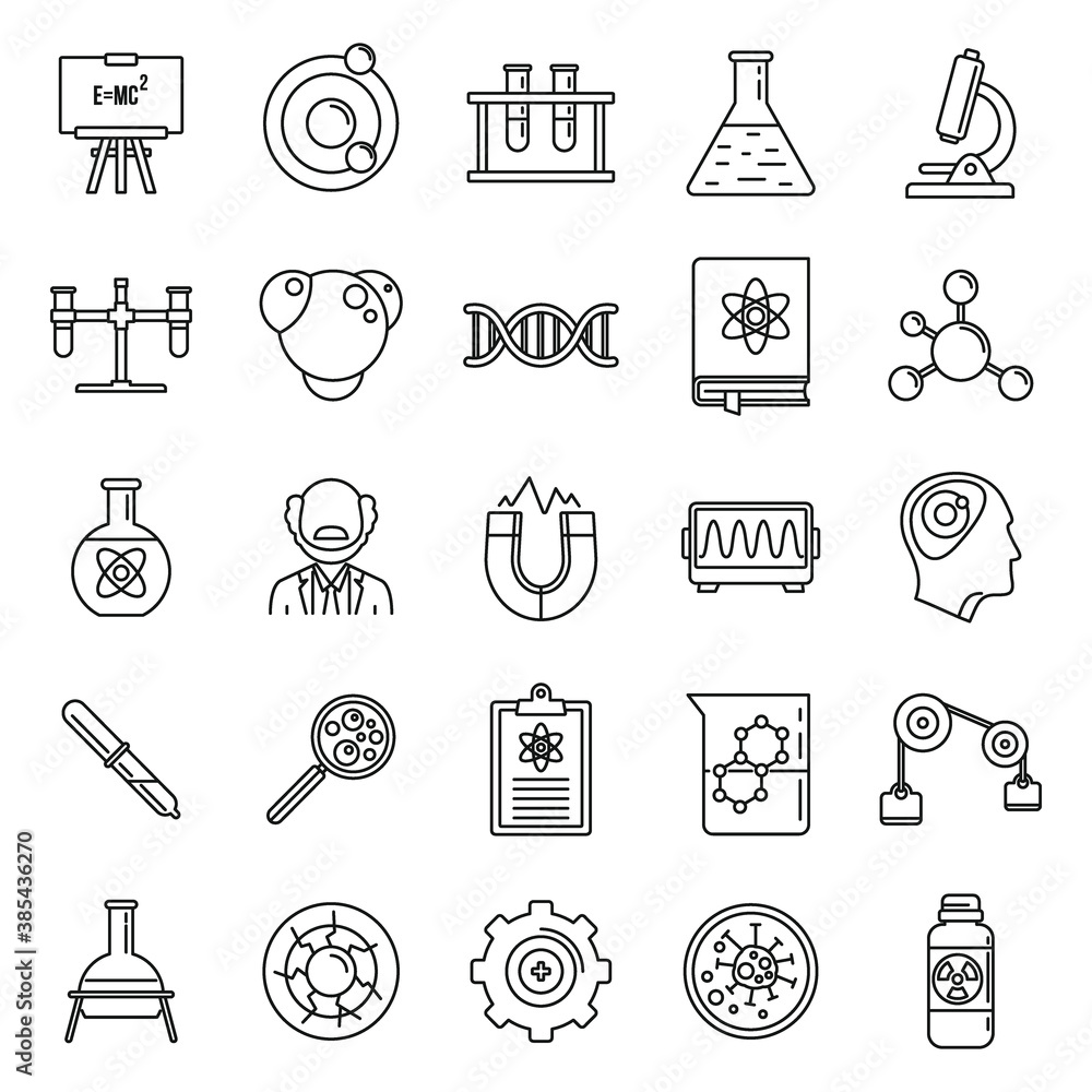 Poster nuclear biophysics icons set. outline set of nuclear biophysics vector icons for web design isolated