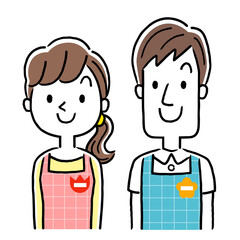 イラスト素材：若い保育士の男性と女性、笑顔
