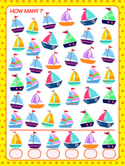 A game for children. count and write down how many boats