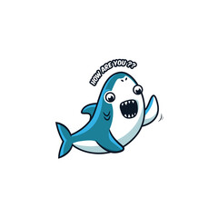 Illustration Of A Blue Shark Greeting A Friend With Text