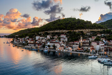 Aerial view of Vis town on Vis island, Croatia