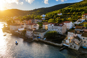 Aerial view of Vis town on Vis island, Croatia