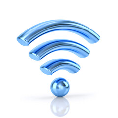 Blue metal WiFi wireless symbol  isolated on white. Clipping path included