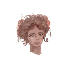 Watercolor portrait of an African girl for International Women's Day on 8 March.Illustration of a person on a white isolated background.Design for cards,social networks,posters and packaging.