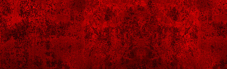 Red black grunge background. Dark red abstract background. Toned metallic rust texture. Red banner with corrosion texture. Red grunge wall background.
