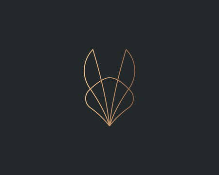 Abstract Gold Gradient Fox Bunny Ears Logo Design Vector. Luxury Hotel, Spa, Massage, Heritage Logotype Concept Icon.