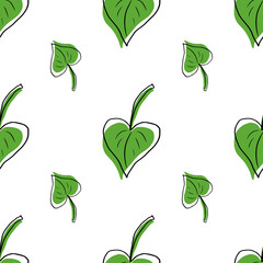 Seamless pattern with green leaves on a white background. Can be used for napkins, wrapping paper, fabric, tablecloth, curtains, as a background, for packaging.