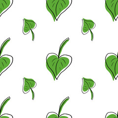 Seamless pattern with green leaves on a white background. Can be used for napkins, wrapping paper, fabric, tablecloth, curtains, as a background, for packaging.