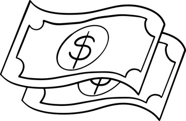 Money sketch / line art for kids coloring books.  Black and white vector illustration for coloring book.