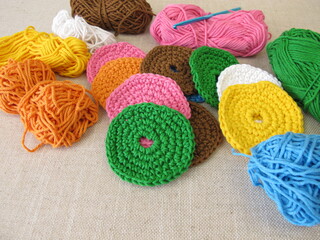 Crocheted, reusable, washable cosmetic pads made of wool  - make-up removal pads for facial cleansing