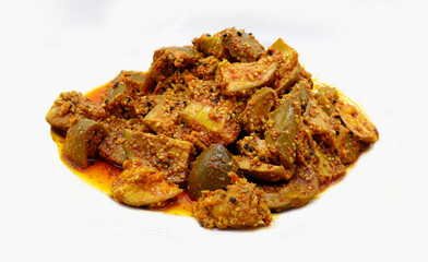 Homemade Mango Pickle or Aam ka Achar Or Kairi Loncha on white background