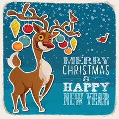 Merry Christmas poster with cute cartoon character.