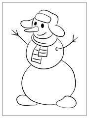 Outline snowman on white background. Winter symbol. Christmas and New Year design. Snowman flat icon. Cute character