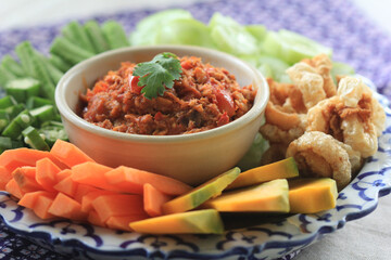 Thai northern food, pork and tomato chili relish or 