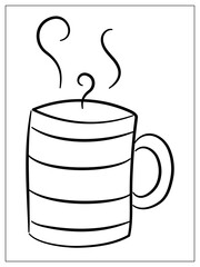 Vector cup, mug with a warm drink icon. Flat cartoon icon. Cute winter design element. Outline Hand drawn. Doodle style