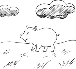 Vector cartoon pig.Cute little pig character, hand drawn vector illustration.Educational Game for Kids.Can be used for t-shirt print, kids wear, baby shower, nursery.