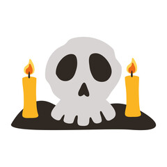 halloween head skull and candles flat style icon