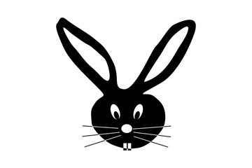 Rabbit - head - vector illustration - black and white