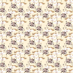 Fototapeta premium Beige floral seamless pattern with flowers and leaves