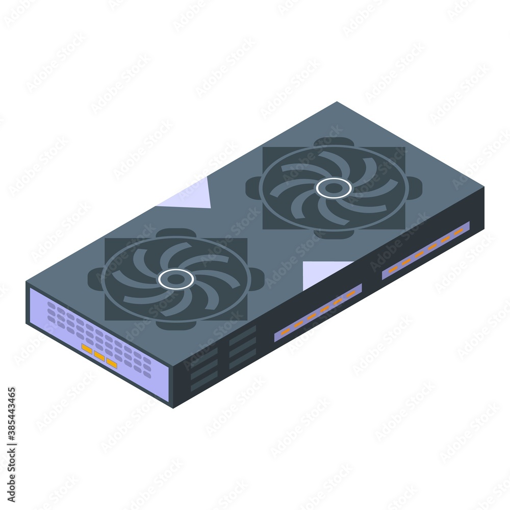 Poster bitcoin video card icon. isometric of bitcoin video card vector icon for web design isolated on whit