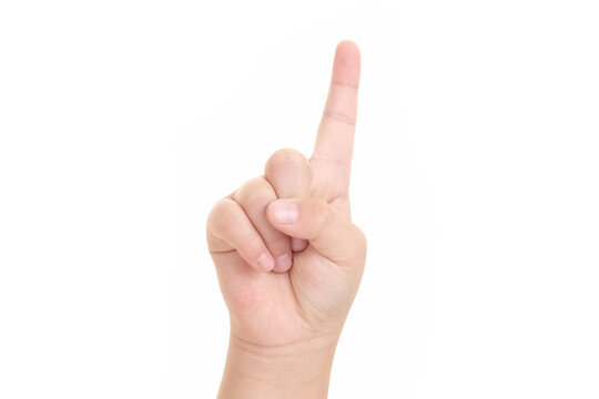 image of boy's finger pointing  isolated on white background.