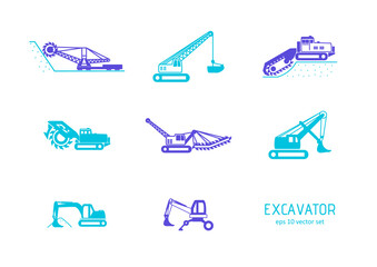 Excavator - vector icons set