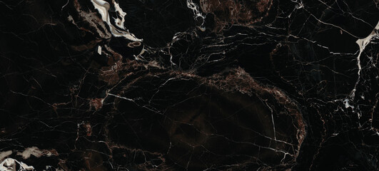 Glossy marble texture background, luxurious black agate marble texture with brown veins, polished...