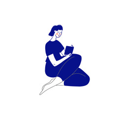 Obraz premium line art girl seat and read a book