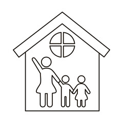 mom and kids figures in house line style icon