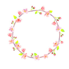 Fototapeta na wymiar 水彩で描いた桜の丸型フレーム