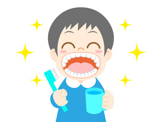  歯磨きする男の子_ベクター2