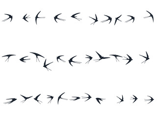 Flying martlet birds silhouettes vector illustration. Migratory martlets group isolated on white. 