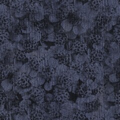 Seamless patterned denim jean for print. High quality illustration. Grungy trendy street wear design. Real detailed denim texture with digital floral pattern overlay. Navy blue deep dark colors.