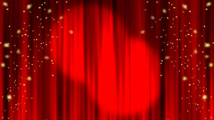 赤いカーテン　ステージカーテン　スポットライト 紙吹雪
Red curtain material. Drape curtain. Spotlight. Confetti.