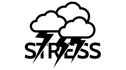 Vector creative illustration of stress word. Cloud storm Mindfulness and stress management in psychology
