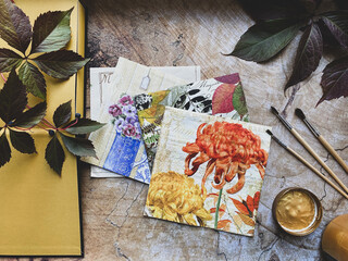 Flowers in napkins for decoupage