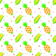 Fototapeta premium Seamless pattern with pineapple and corn, Vector texture illustration.