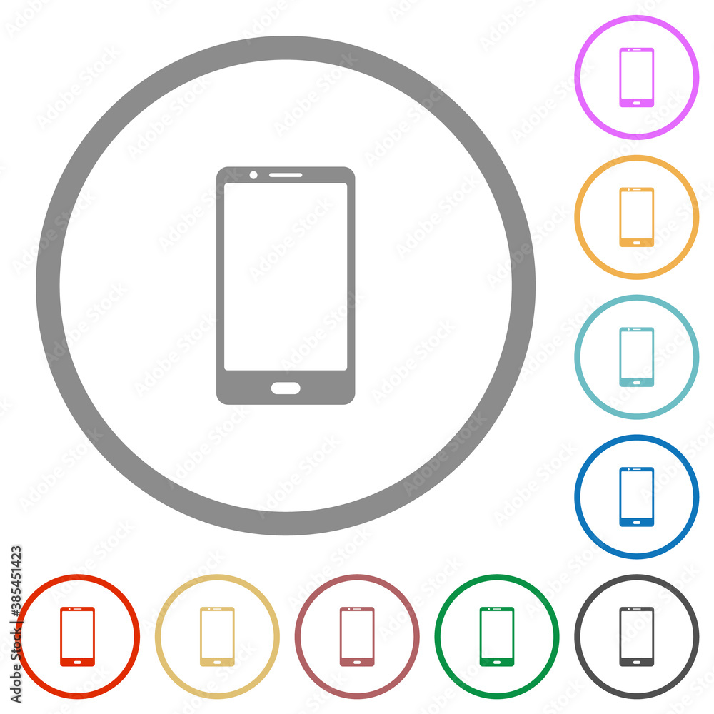 Poster modern mobile phone with one button flat icons with outlines
