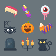 Collection of ghosts and objects for Halloween. Separate elements from the background