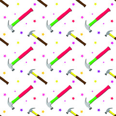 Seamless pattern with hammer, Vector texture illustration.